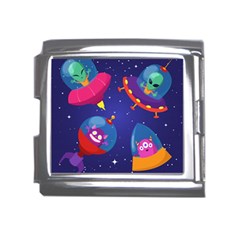 Cartoon Funny Aliens With Ufo Duck Starry Sky Set Mega Link Italian Charm (18mm) by Ndabl3x