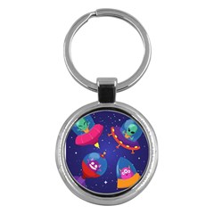 Cartoon Funny Aliens With Ufo Duck Starry Sky Set Key Chain (round) by Ndabl3x