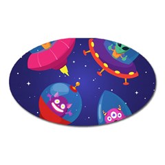 Cartoon Funny Aliens With Ufo Duck Starry Sky Set Oval Magnet by Ndabl3x