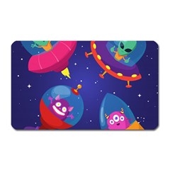 Cartoon Funny Aliens With Ufo Duck Starry Sky Set Magnet (rectangular) by Ndabl3x