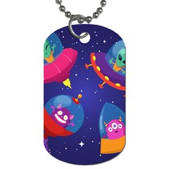 Cartoon Funny Aliens With Ufo Duck Starry Sky Set Dog Tag (two Sides) by Ndabl3x