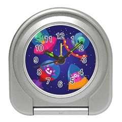 Cartoon Funny Aliens With Ufo Duck Starry Sky Set Travel Alarm Clock by Ndabl3x