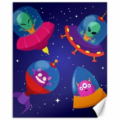 Cartoon Funny Aliens With Ufo Duck Starry Sky Set Canvas 16  X 20  by Ndabl3x