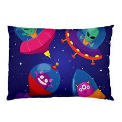 Cartoon Funny Aliens With Ufo Duck Starry Sky Set Pillow Case by Ndabl3x