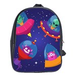 Cartoon Funny Aliens With Ufo Duck Starry Sky Set School Bag (Large) Front