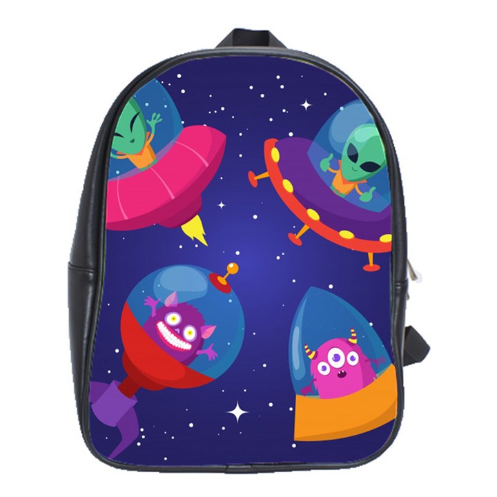 Cartoon Funny Aliens With Ufo Duck Starry Sky Set School Bag (Large)