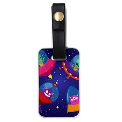 Cartoon Funny Aliens With Ufo Duck Starry Sky Set Luggage Tag (one Side) by Ndabl3x