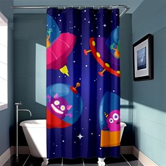 Cartoon Funny Aliens With Ufo Duck Starry Sky Set Shower Curtain 36  X 72  (stall)  by Ndabl3x