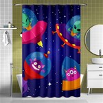 Cartoon Funny Aliens With Ufo Duck Starry Sky Set Shower Curtain 48  x 72  (Small)  Curtain(48  X 72 )