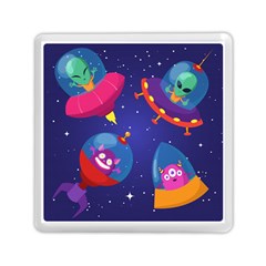 Cartoon Funny Aliens With Ufo Duck Starry Sky Set Memory Card Reader (square) by Ndabl3x