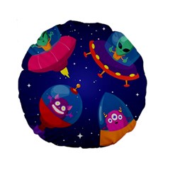 Cartoon Funny Aliens With Ufo Duck Starry Sky Set Standard 15  Premium Round Cushions by Ndabl3x