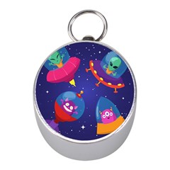 Cartoon Funny Aliens With Ufo Duck Starry Sky Set Mini Silver Compasses by Ndabl3x