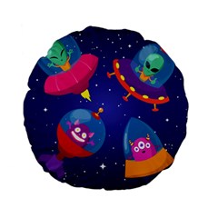 Cartoon Funny Aliens With Ufo Duck Starry Sky Set Standard 15  Premium Flano Round Cushions by Ndabl3x