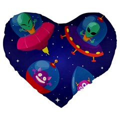 Cartoon Funny Aliens With Ufo Duck Starry Sky Set Large 19  Premium Flano Heart Shape Cushions by Ndabl3x