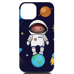 Boy Spaceman Space Rocket Ufo Planets Stars Iphone 14 Black Uv Print Case by Ndabl3x