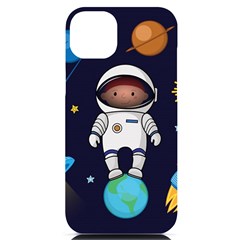 Boy Spaceman Space Rocket Ufo Planets Stars Iphone 14 Plus Black Uv Print Case by Ndabl3x