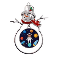 Boy Spaceman Space Rocket Ufo Planets Stars Metal Snowman Ornament by Ndabl3x