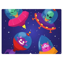 Cartoon Funny Aliens With Ufo Duck Starry Sky Set Premium Plush Fleece Blanket (extra Small) by Ndabl3x