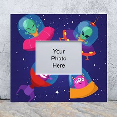 Cartoon Funny Aliens With Ufo Duck Starry Sky Set White Wall Photo Frame 5  X 7  by Ndabl3x