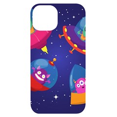 Cartoon Funny Aliens With Ufo Duck Starry Sky Set Iphone 14 Black Uv Print Case by Ndabl3x