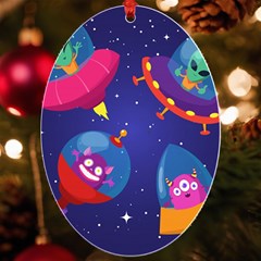 Cartoon Funny Aliens With Ufo Duck Starry Sky Set Uv Print Acrylic Ornament Oval by Ndabl3x