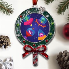 Cartoon Funny Aliens With Ufo Duck Starry Sky Set Metal X mas Lollipop With Crystal Ornament by Ndabl3x