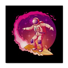 Astronaut Spacesuit Standing Surfboard Surfing Milky Way Stars Tile Coaster by Ndabl3x