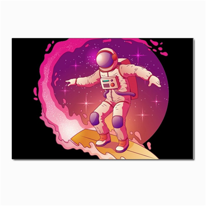 Astronaut Spacesuit Standing Surfboard Surfing Milky Way Stars Postcard 4 x 6  (Pkg of 10)