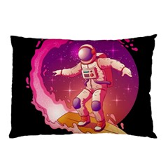 Astronaut Spacesuit Standing Surfboard Surfing Milky Way Stars Pillow Case by Ndabl3x