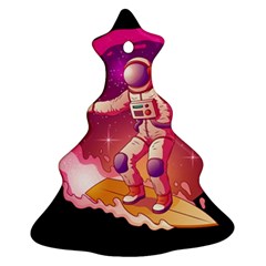 Astronaut Spacesuit Standing Surfboard Surfing Milky Way Stars Christmas Tree Ornament (two Sides)