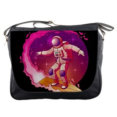 Astronaut Spacesuit Standing Surfboard Surfing Milky Way Stars Messenger Bag by Ndabl3x