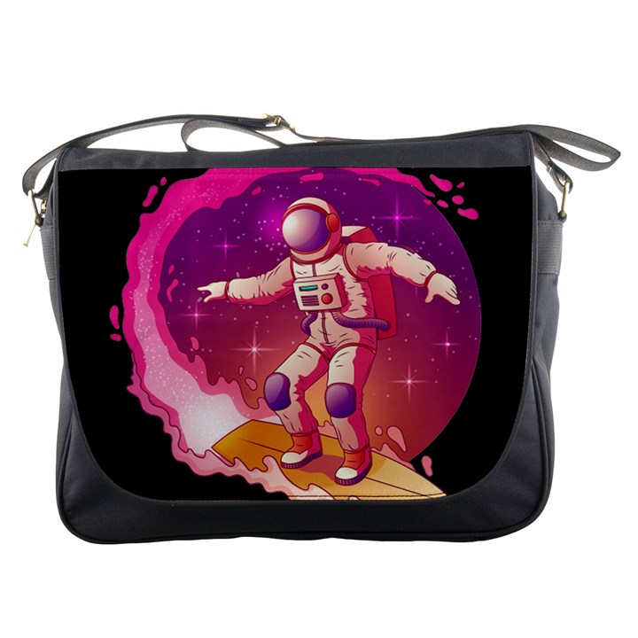 Astronaut Spacesuit Standing Surfboard Surfing Milky Way Stars Messenger Bag