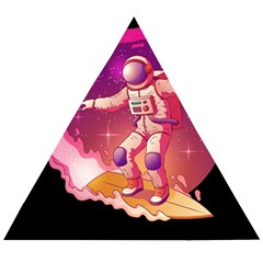 Astronaut Spacesuit Standing Surfboard Surfing Milky Way Stars Wooden Puzzle Triangle by Ndabl3x