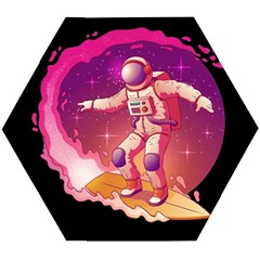 Astronaut Spacesuit Standing Surfboard Surfing Milky Way Stars Wooden Puzzle Hexagon by Ndabl3x