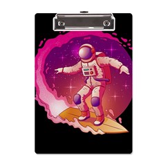 Astronaut Spacesuit Standing Surfboard Surfing Milky Way Stars A5 Acrylic Clipboard by Ndabl3x