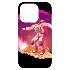 Astronaut Spacesuit Standing Surfboard Surfing Milky Way Stars Iphone 14 Pro Black Uv Print Case by Ndabl3x