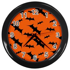 Halloween Card With Bats Flying Pattern Wall Clock (black)