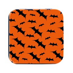 Halloween Card With Bats Flying Pattern Square Metal Box (black) by Hannah976