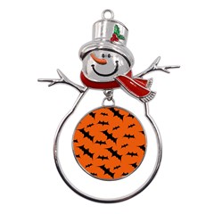 Halloween Card With Bats Flying Pattern Metal Snowman Ornament by Hannah976