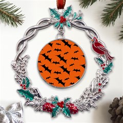 Halloween Card With Bats Flying Pattern Metal X mas Wreath Holly Leaf Ornament by Hannah976