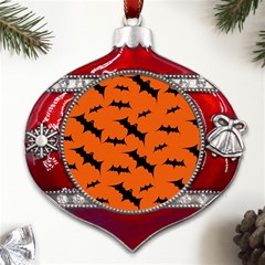 Halloween Card With Bats Flying Pattern Metal Snowflake And Bell Red Ornament by Hannah976