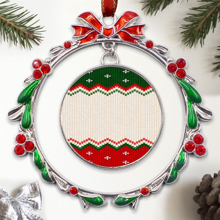 Merry Christmas Happy New Year Metal X mas Wreath Ribbon Ornament