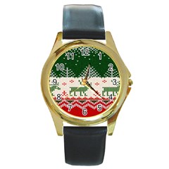 Merry Christmas Ugly Round Gold Metal Watch by artworkshop