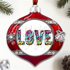 Graffiti Love Metal Snowflake And Bell Red Ornament