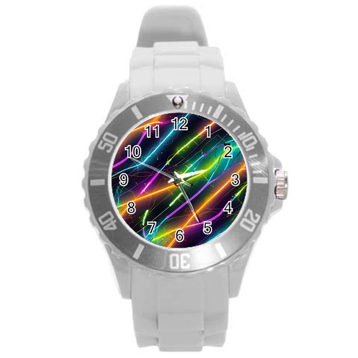 Vibrant Neon Dreams Round Plastic Sport Watch (L)