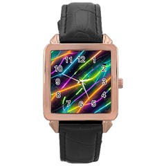 Vibrant Neon Dreams Rose Gold Leather Watch  by essentialimage