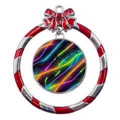 Vibrant Neon Dreams Metal Red Ribbon Round Ornament by essentialimage