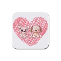 Paw Dog Pet Puppy Canine Cute Rubber Square Coaster (4 Pack) by Sarkoni