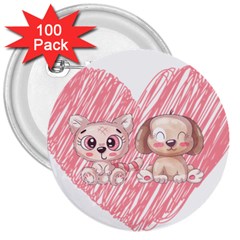 Cat Kitten Feline Pet Animal Cute 3  Buttons (100 Pack)  by Sarkoni