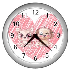 Cat Kitten Feline Pet Animal Cute Wall Clock (silver) by Sarkoni